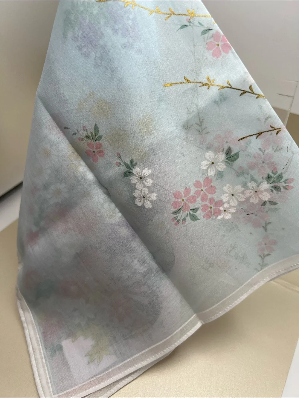 Scarf/Handkerchief Japan Festival Float Embroidered Cotton Pink/Light Blue NWT